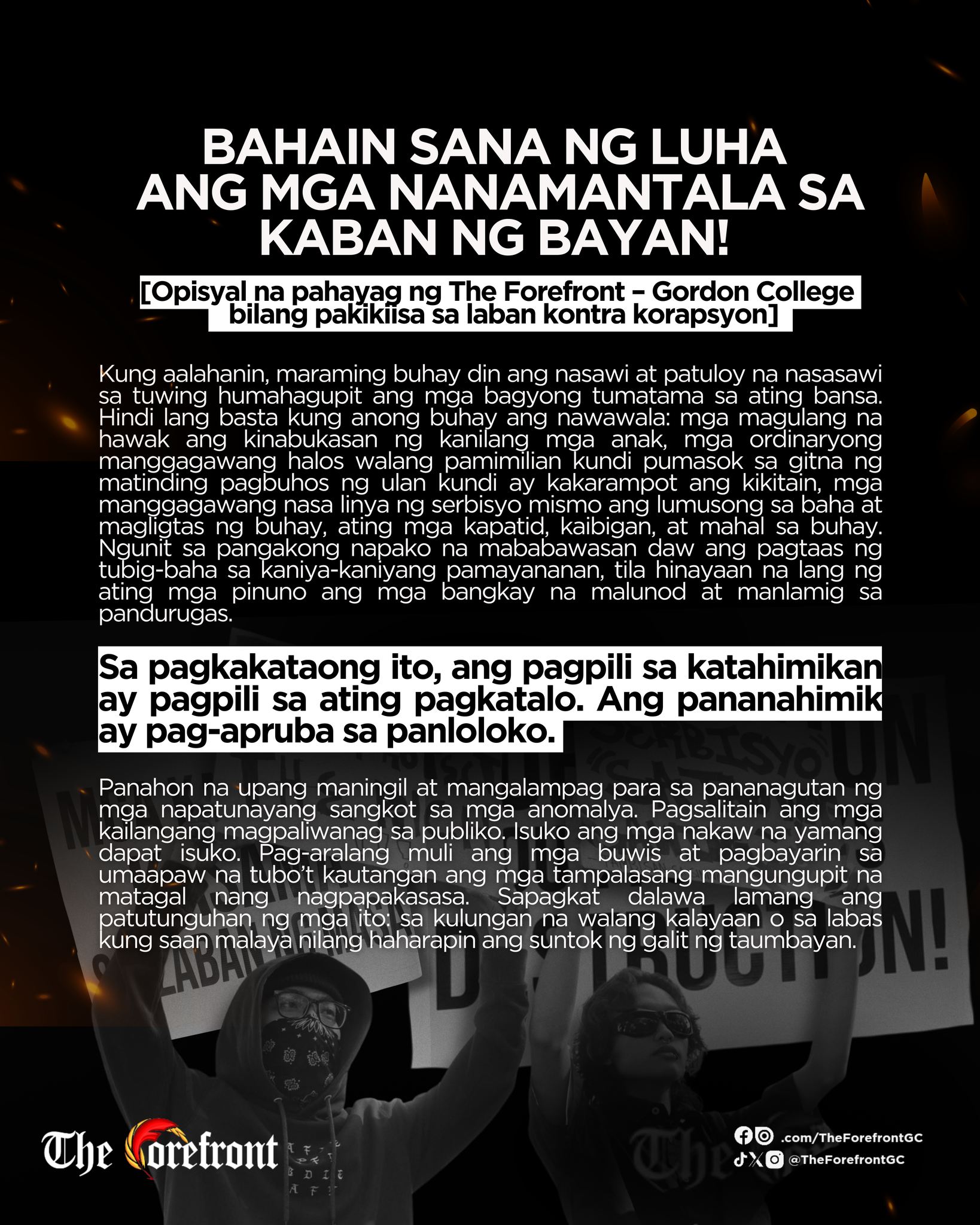 The Forefront - BAHAIN SANA NG LUHA ANG MGA NANAMANTALA SA KABAN NG ...