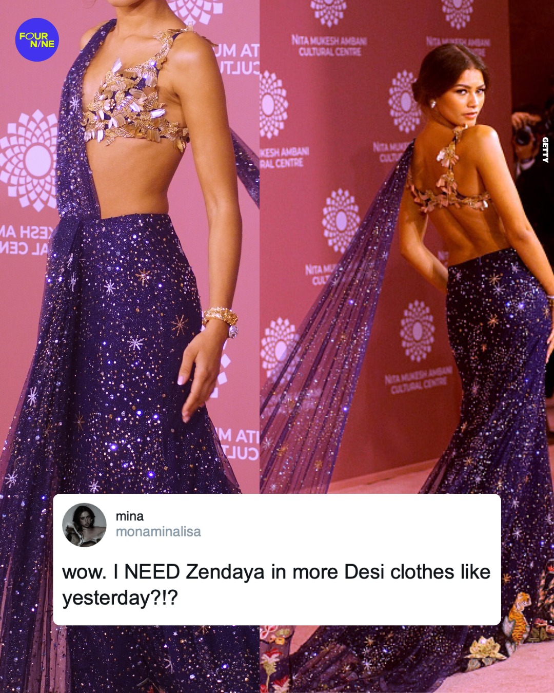 zendaya purple gold dress really said 