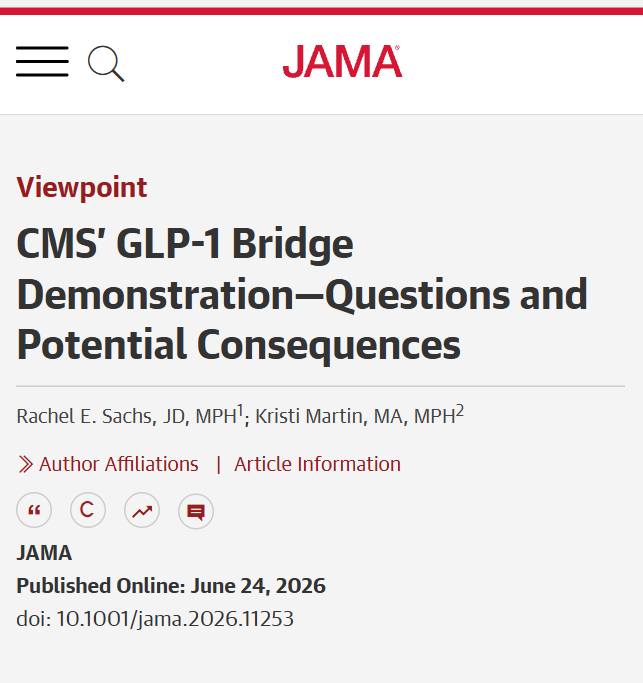 💬 Viewpoint: The #Medicare #GLP-1 Bridge demonstration by the US Centers for Medicare & Medicaid Services (CMS), extended through 2027, operates outside the Part D benefit to provide short-term access to GLP-1