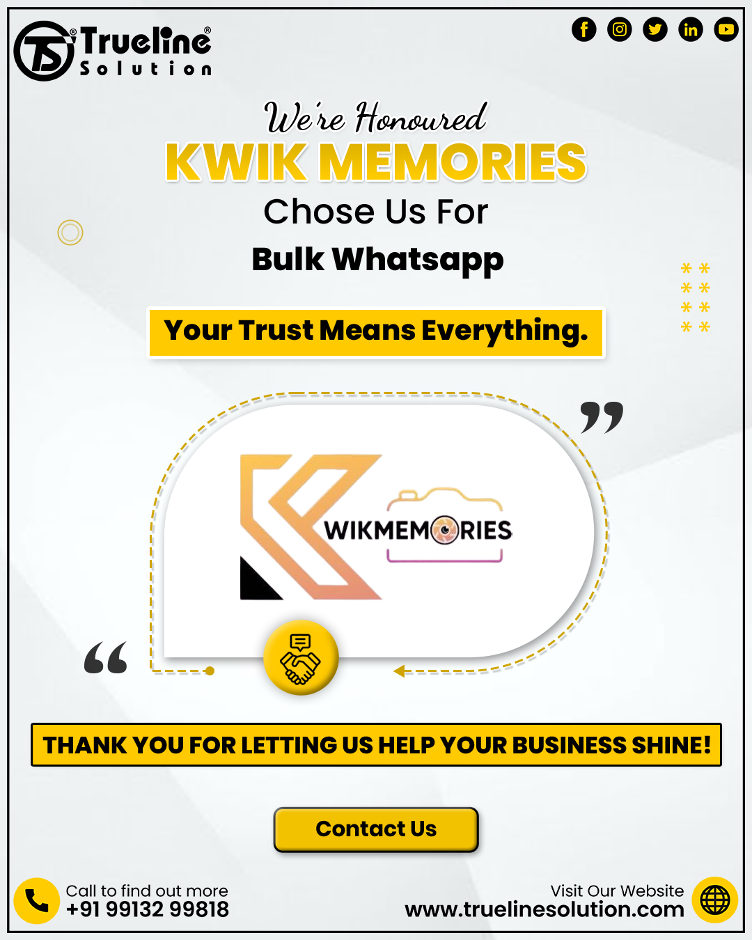 Trueline - We’re honored to share that KWIK MEMORIES has chosen ...