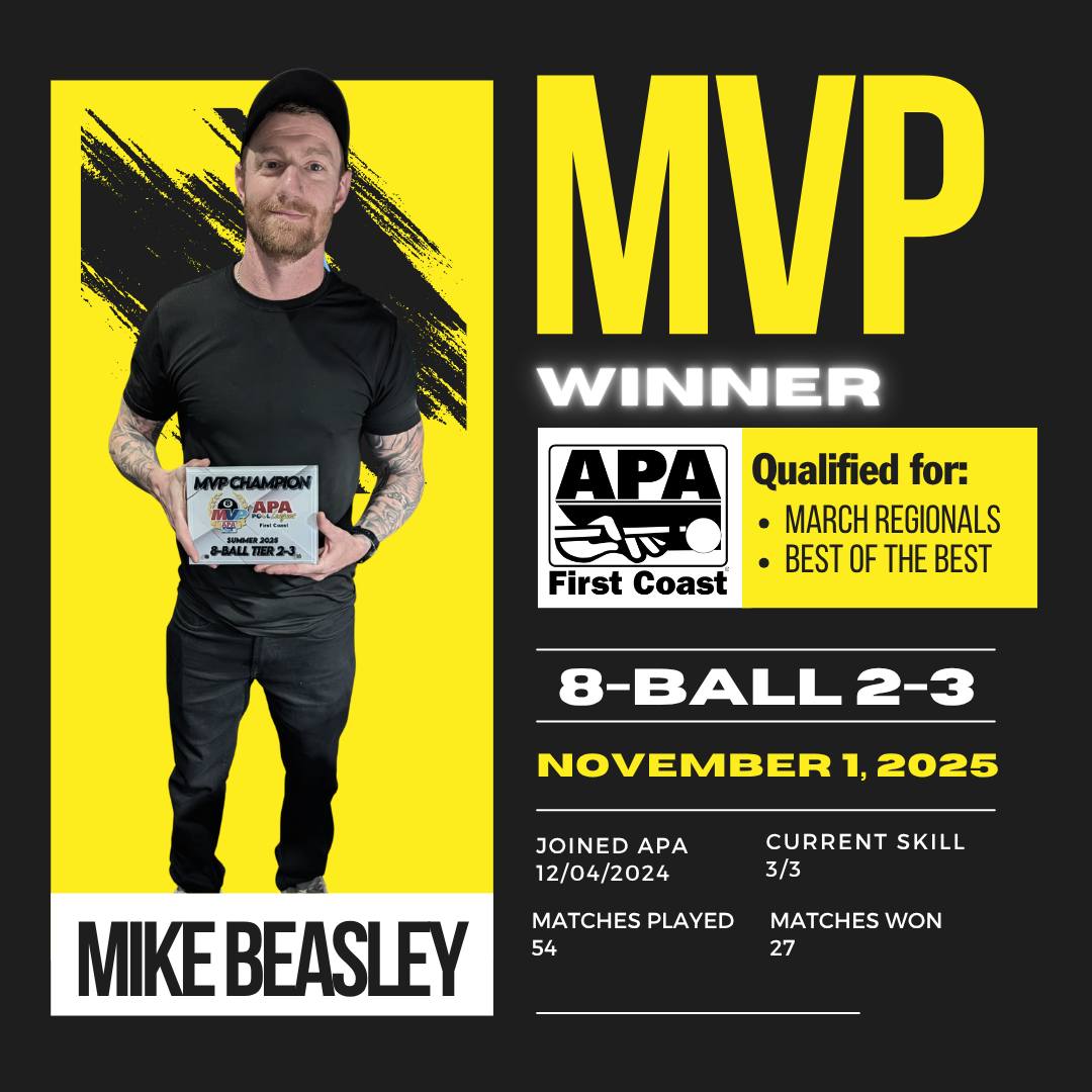 First Coast APA - 🎱 Congratulations to Our New APA MVP... | Facebook