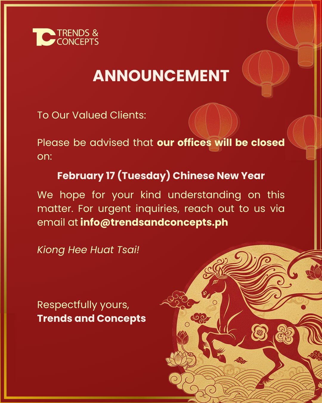 To our valued clients: Please be... - Trends And Concepts | Facebook