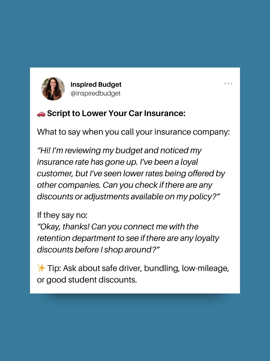 Inspired - Your car insurance bill went up again? Try this script ...