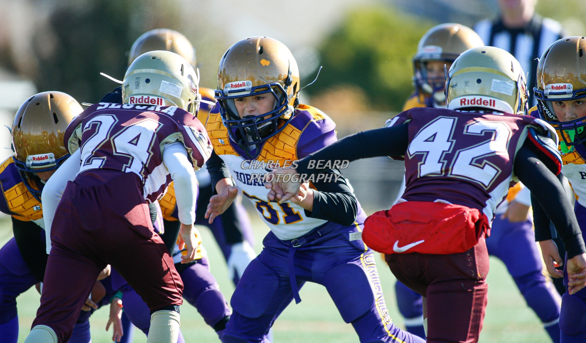 Hobart Pop Warner 9u football team in action
