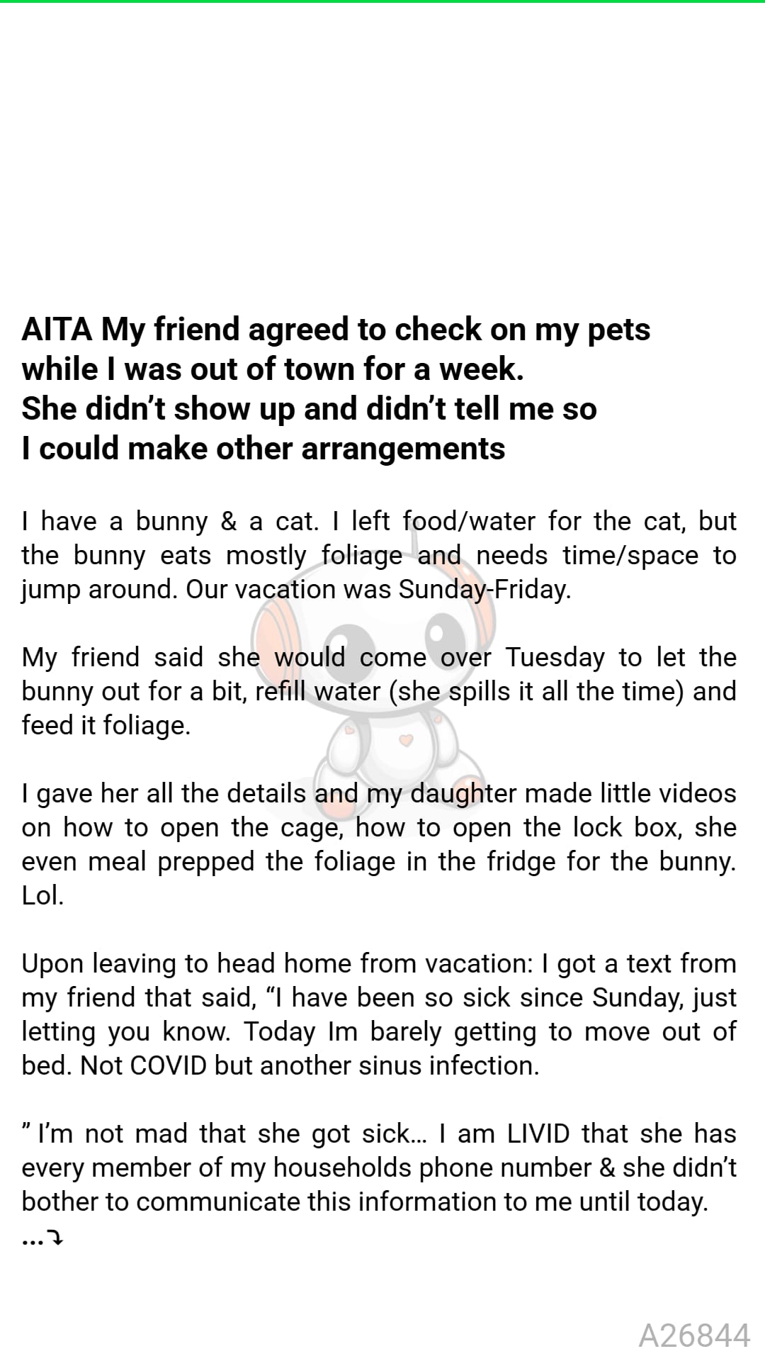 Read - AITA My friend agreed to check on my pets while I was out of ...