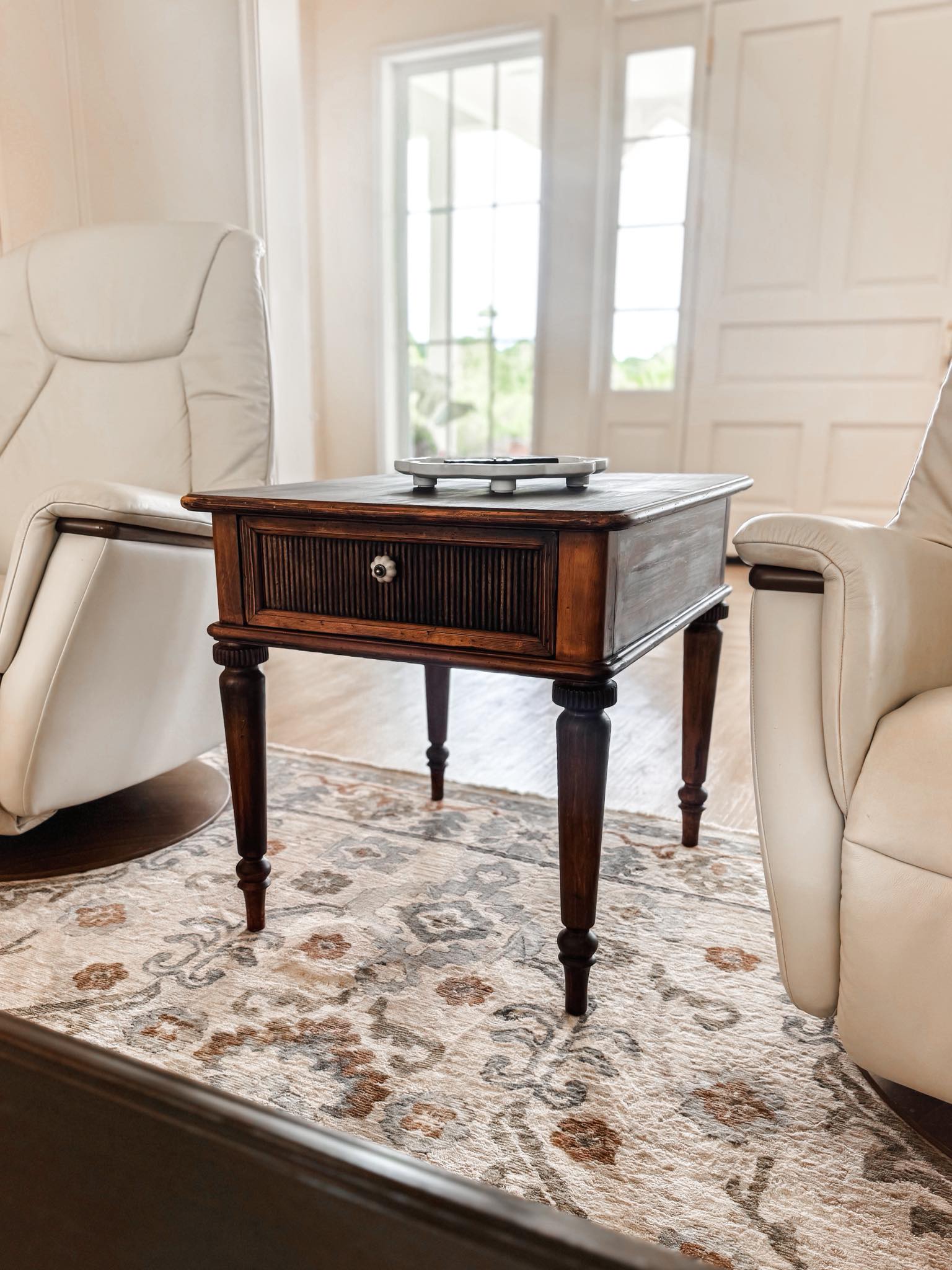 Refinished Drexel Heritage end table with reeded drawer