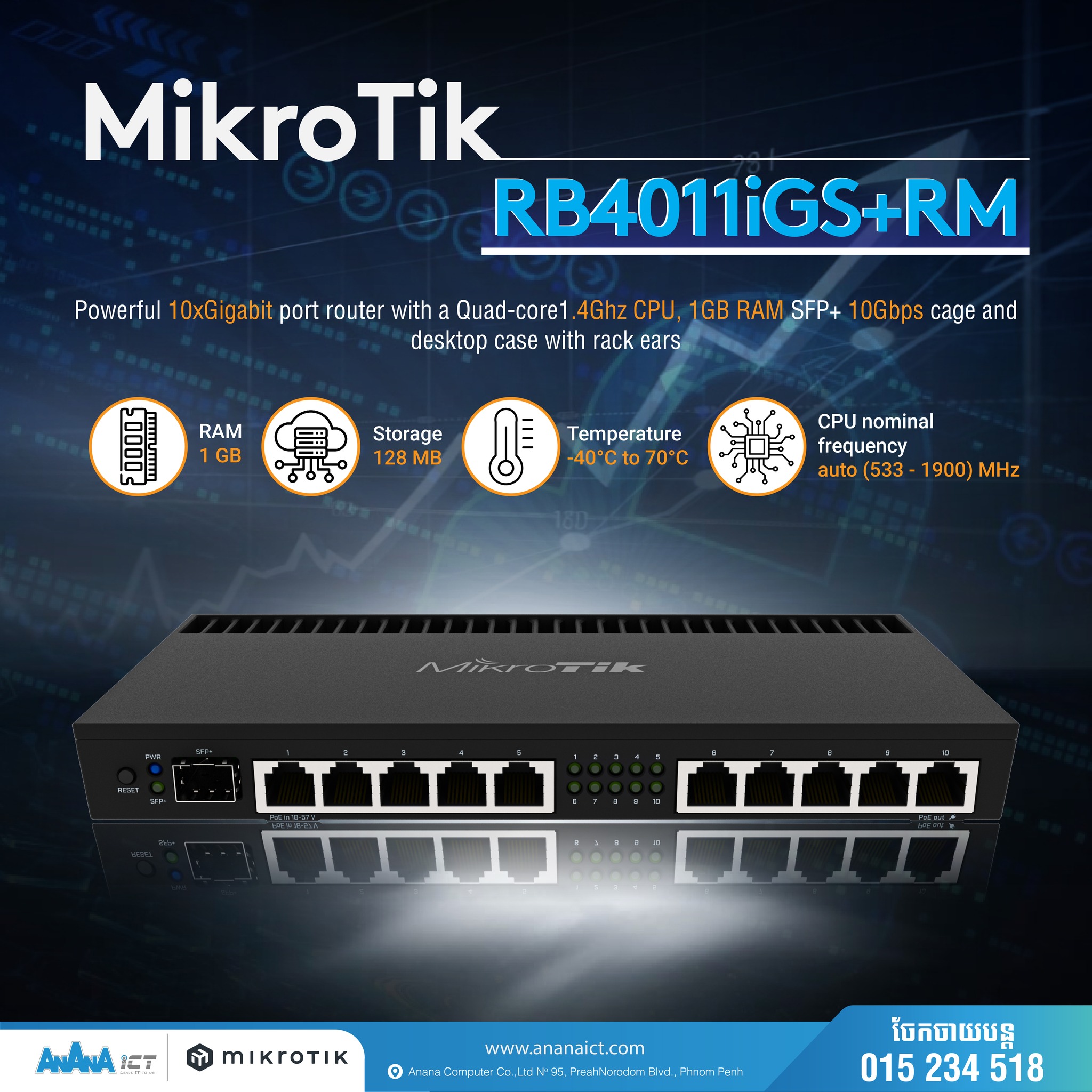 MikroTik RB4011iGS+RM Router ? ? Quad-Core 1.4GHz CPU | 1GB RAM 