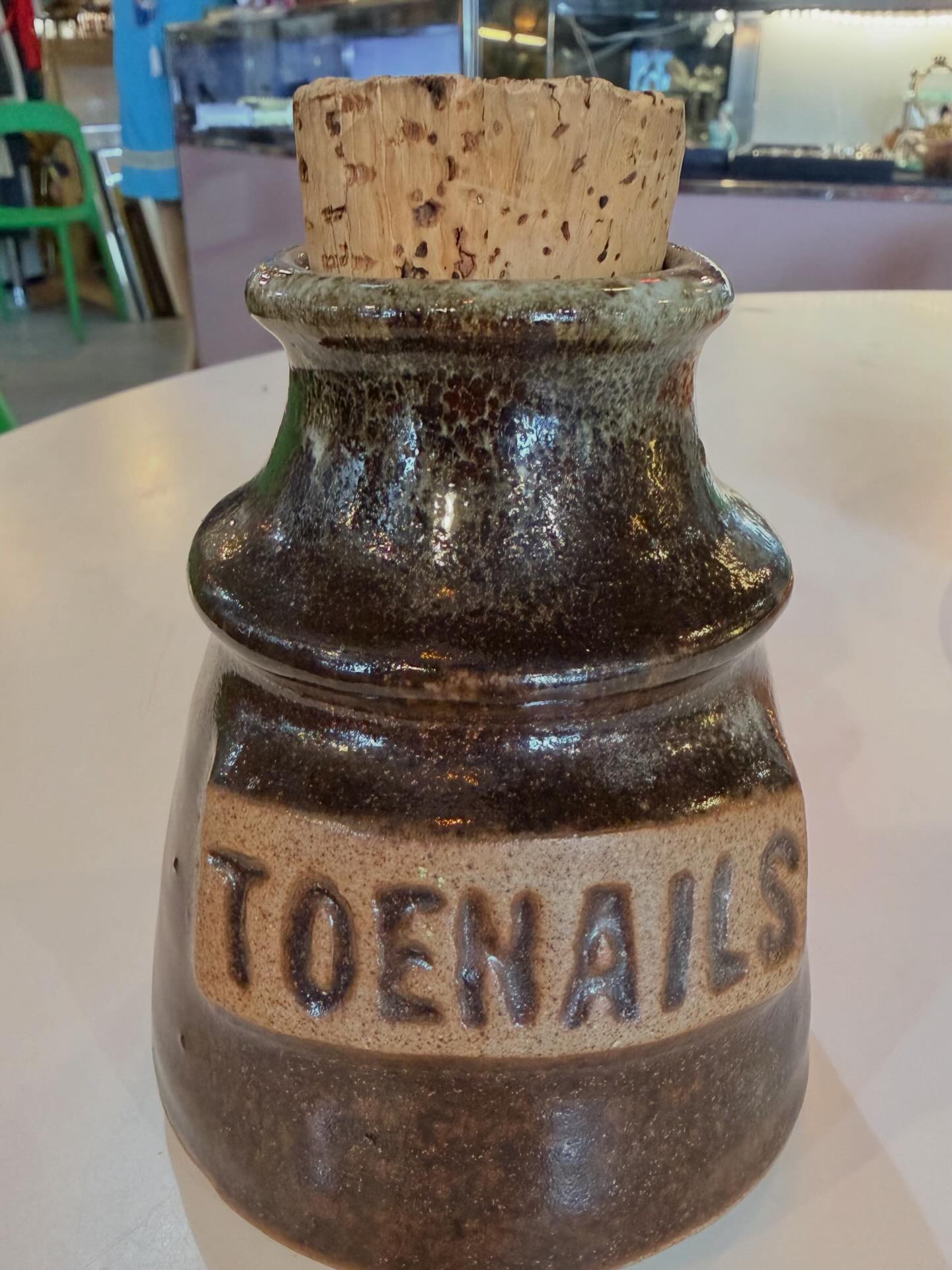 Unique ceramic container for toenail storage