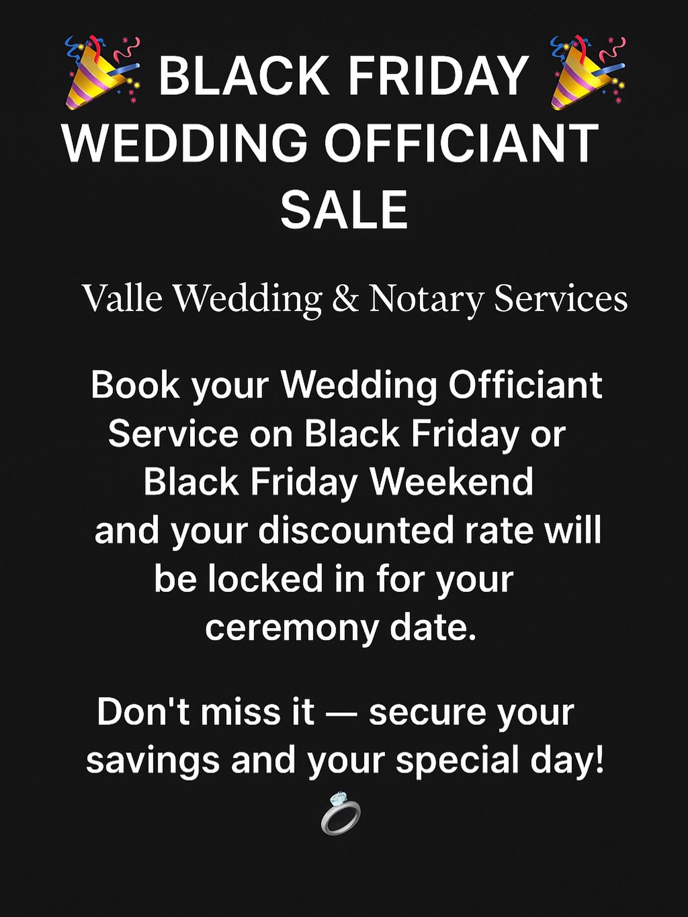 Valle - 🖤 BLACK FRIDAY WEDDING OFFICIANT SALE 🖤 Valle Wedding & Notary