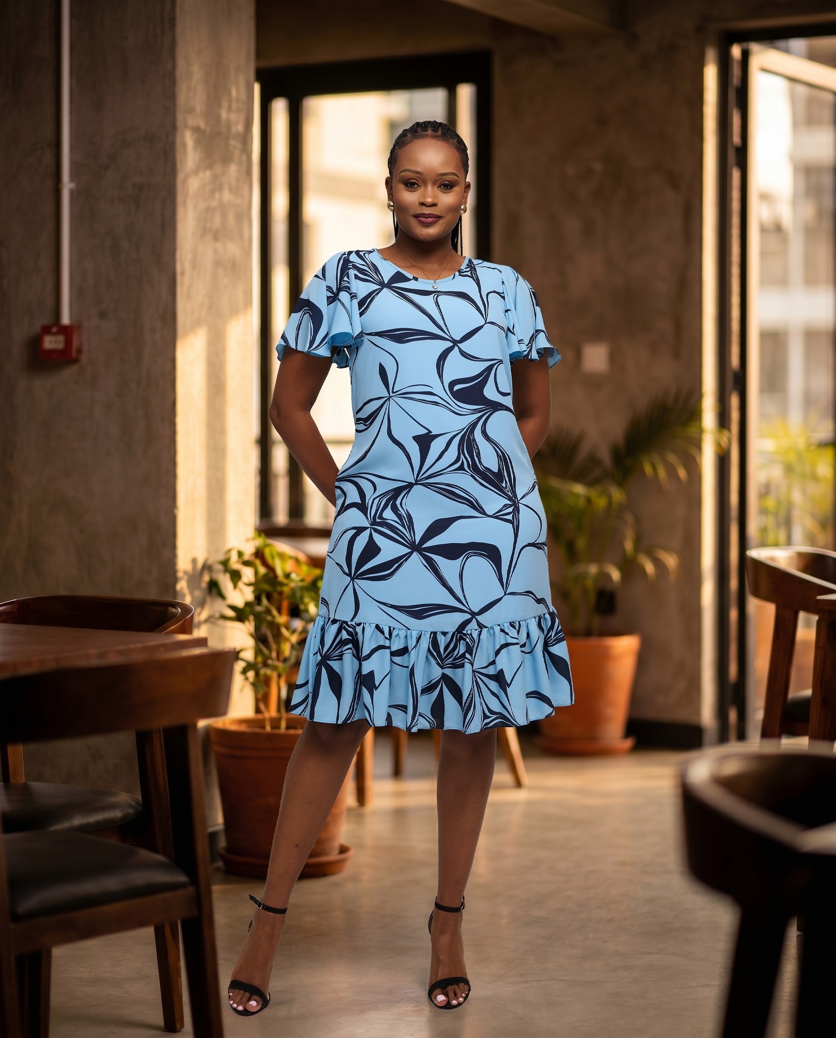 flowing knee length dresses Bold print, graceful movement, endless compliments ✨🧡 Meet the Vivo Dalia Flounce Sleeve Dress in Chiffon. With its flounce sleeves and striking print, it's designed for days when you #women