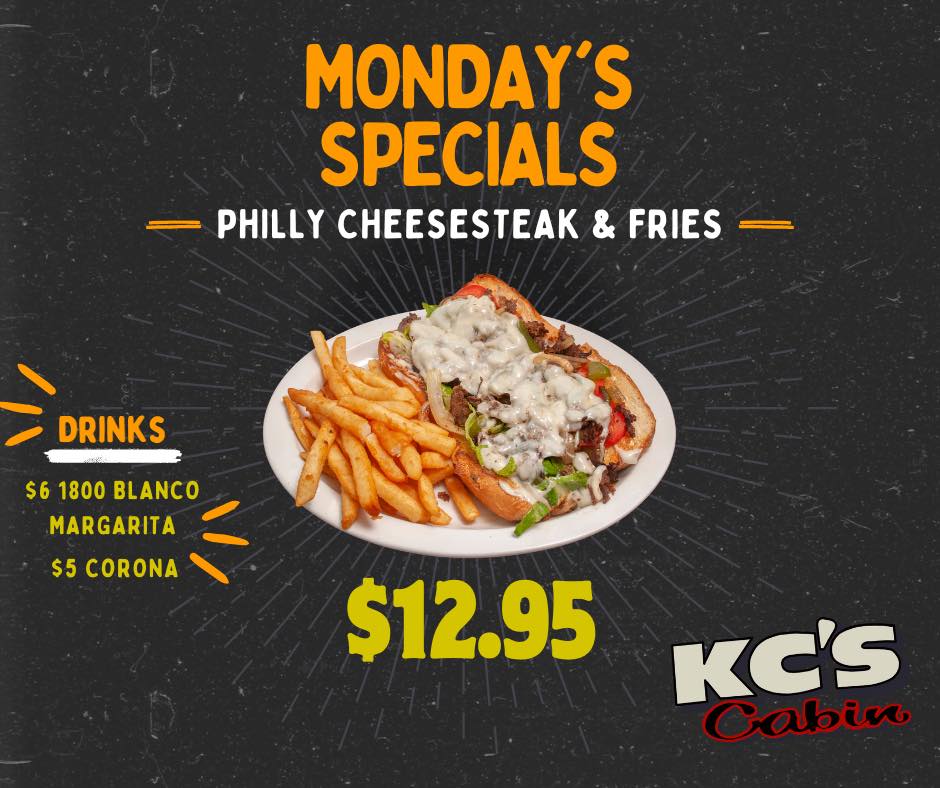 KC's Cabin - ANY menu chicken sandwich $8 Or order as a wrap! Add fries ...