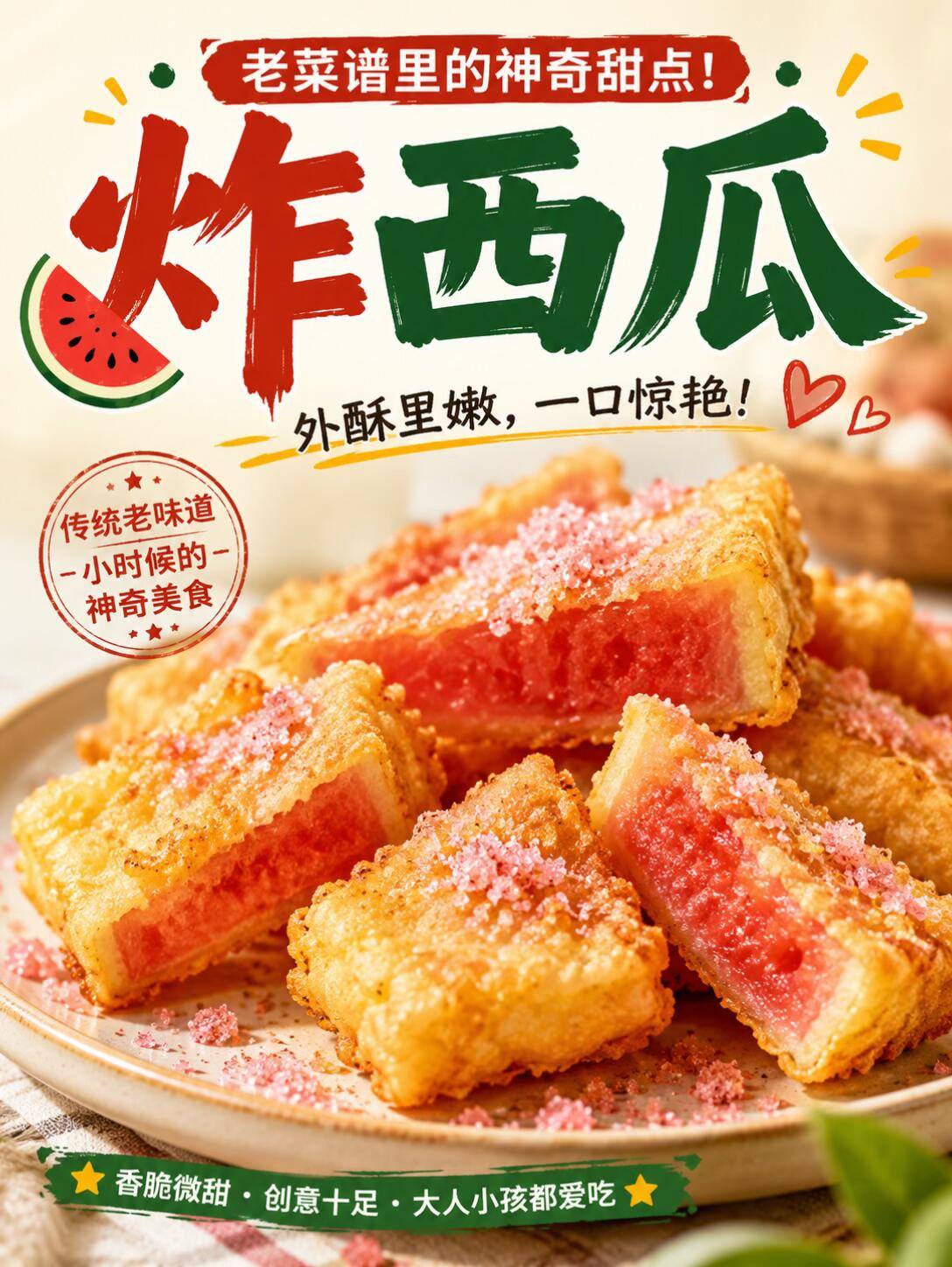 图解老菜谱丨鲁菜甜点【炸西瓜】 今天破译一道很少见的老式鲁菜甜点