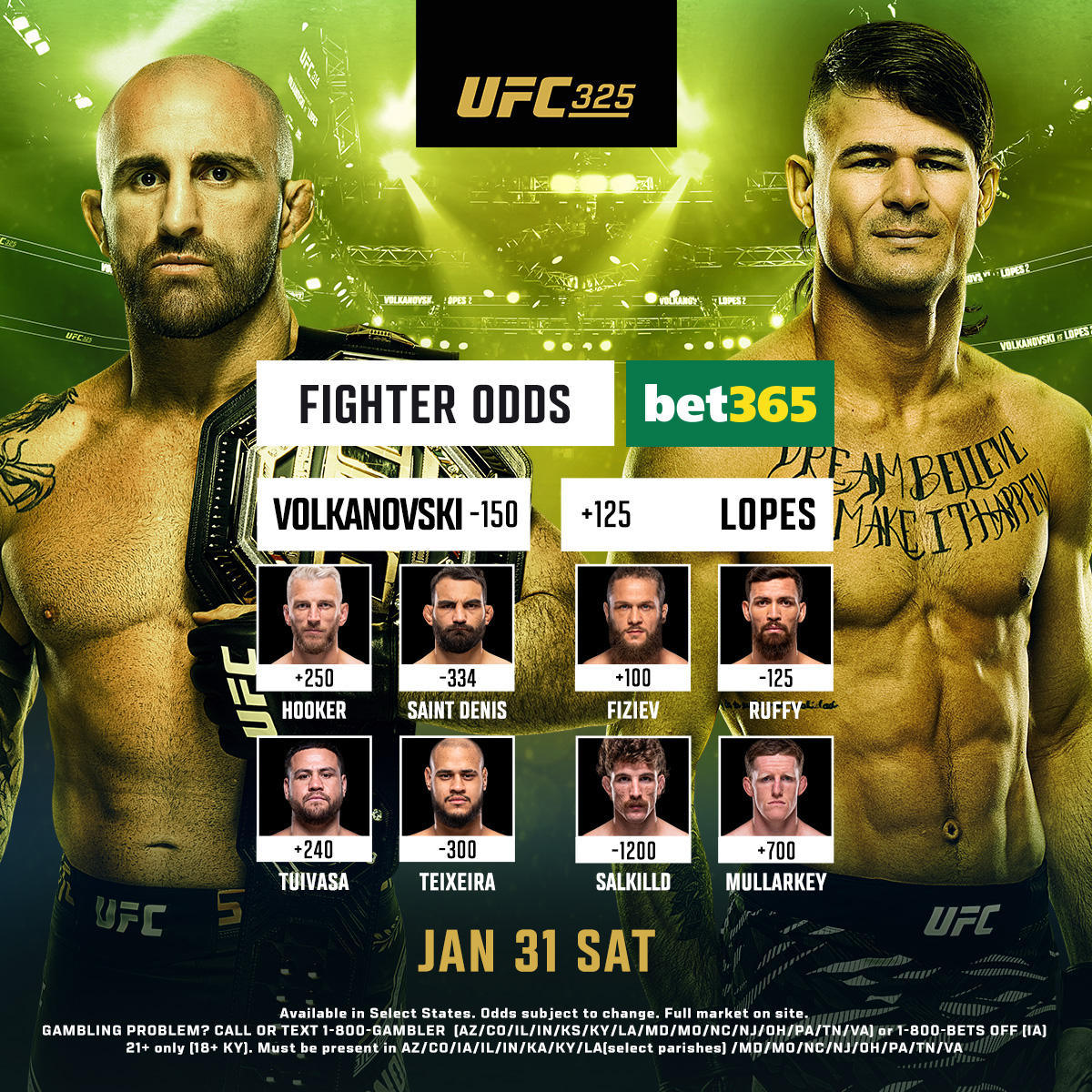 UFC - The odds are here 👊 Who do you got winning at #UFC325? [ B2YB ...