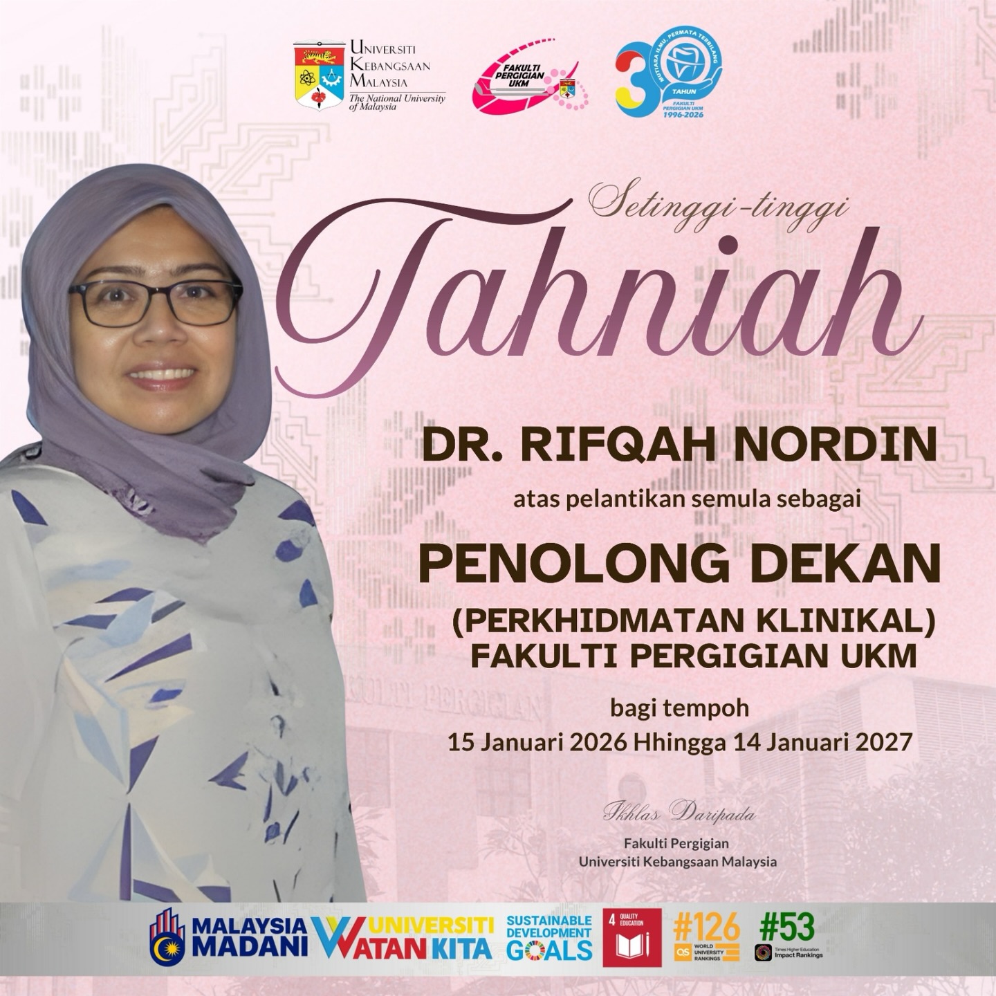 Fakulti - Setinggi-tinggi tahniah diucapkan kepada Dr. Rifqah Nordin ...