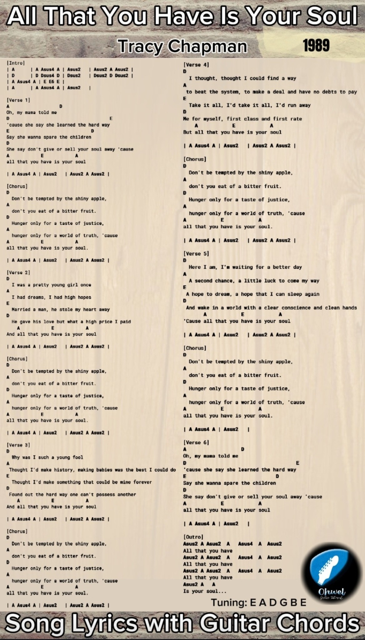 洋楽 Soul Supreme Lyrics to go 7inch All That You Have Is Your Soul - Tracy Chapman | Song Lyrics With