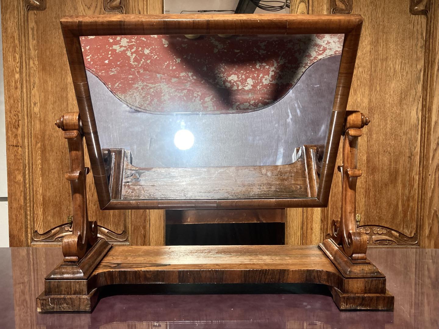 Miroir De Coiffeuse Vintage En Bois De Noyer - Sur Pied Réglable, Ovale - Neuf Avec Boîte