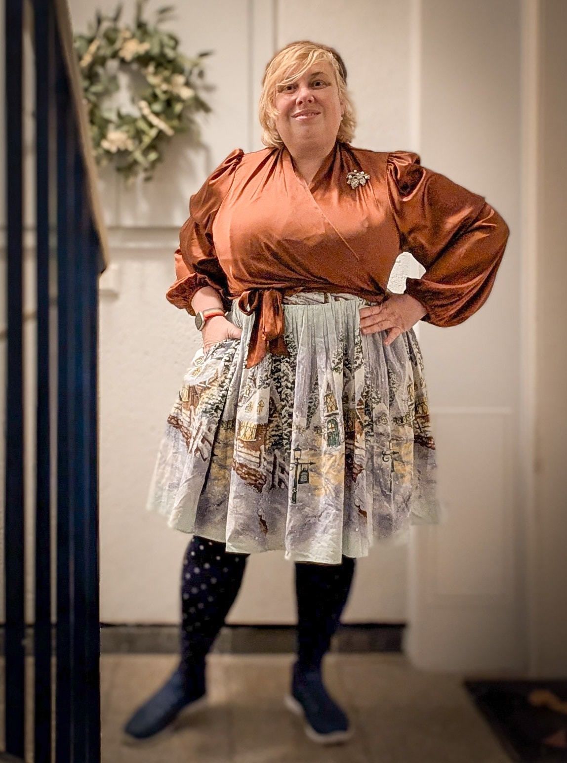 bernie dexter christmas dress Even after 10 years I still love my #winterwonderland ❄️🩷❄️ Today it's combined with a toffee coloured satin wrap blouse and navy dotted tights, plus an old friend 