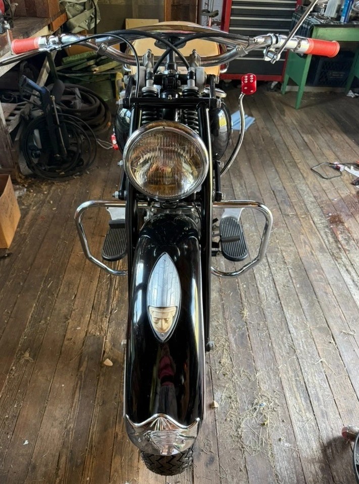 Looking vintagely good, this black and chrome 1947 Indian Chief