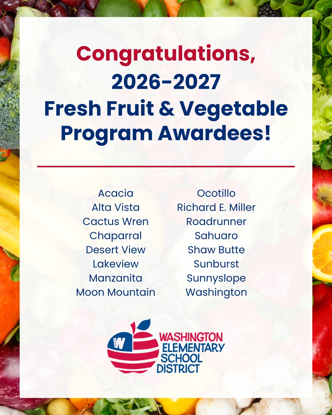 Fresh news for the #WESDFamily! 🍎🥕🎉 Sixteen WESD schools have
