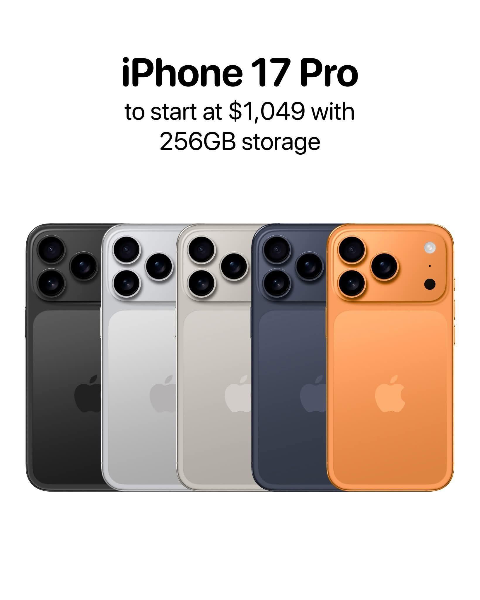 The iPhone 17 Pro will reportedly start at $1,049 with 256GB 