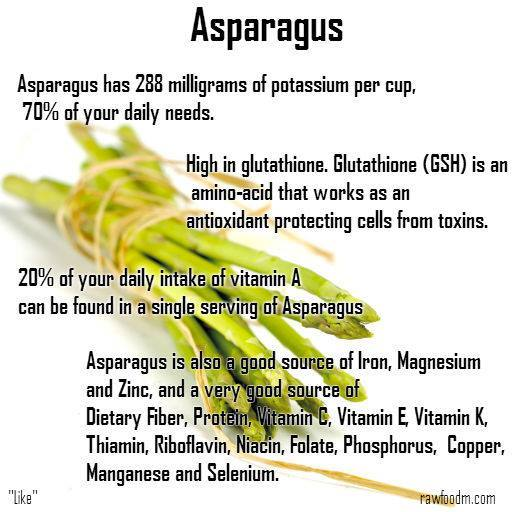 asparagus high in glutathione Some of the benefits of eating may surprise you. From folate for a healthier pregnancy to nutrients that can lower blood pressure, asparagus is a nutritional superstar Diet Type_Soy Free Facial Signs of B12 RP Signature?:Signed