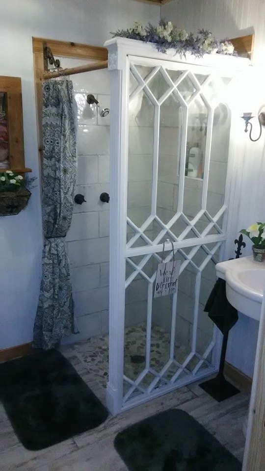 Amazing - A repurposed door is used to enclose a small shower! # ...