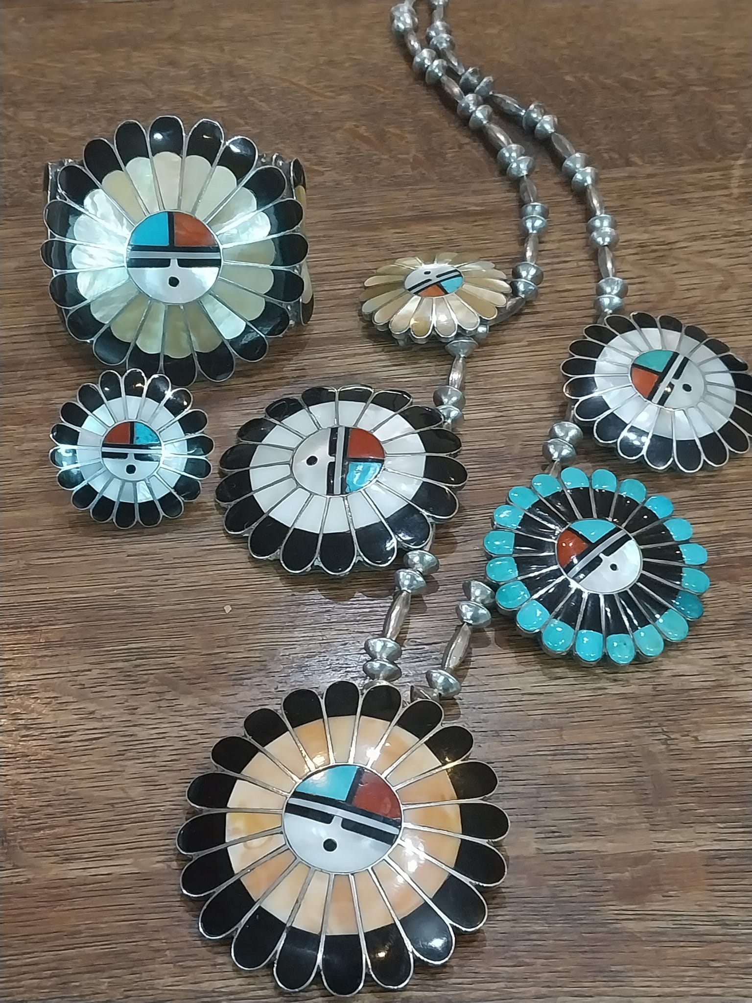 Vintage Zuni sunface set by Morris and Sadie Laahty
