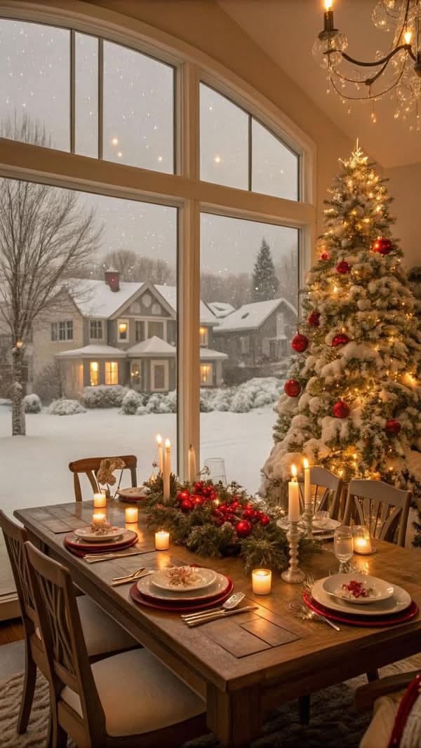 Christmas lights and fireplace warmth
