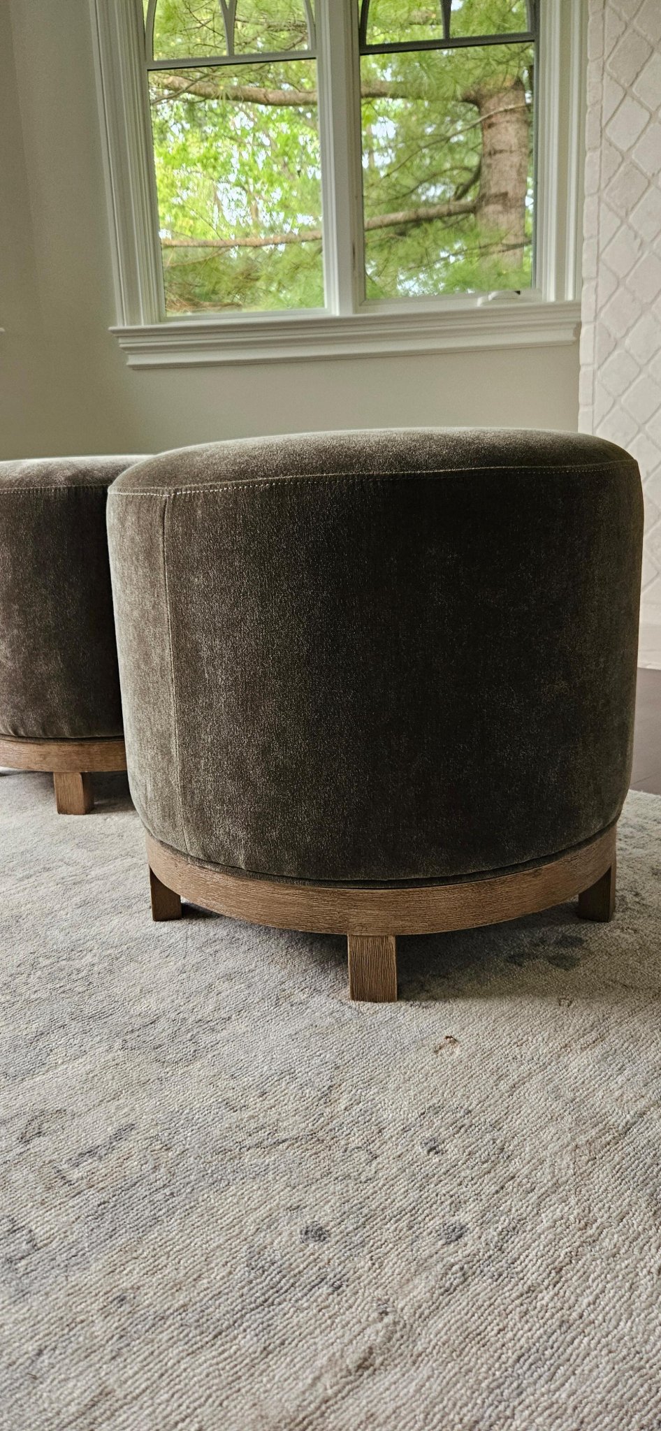 Pottery Barn Jake Upholstered Swivel Stools, Seadrift Legs, Rustic ...