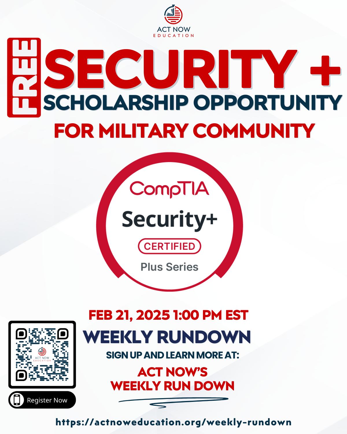 Sec+ Scholarship Opportunity for the... - ACT NOW Education | Facebook