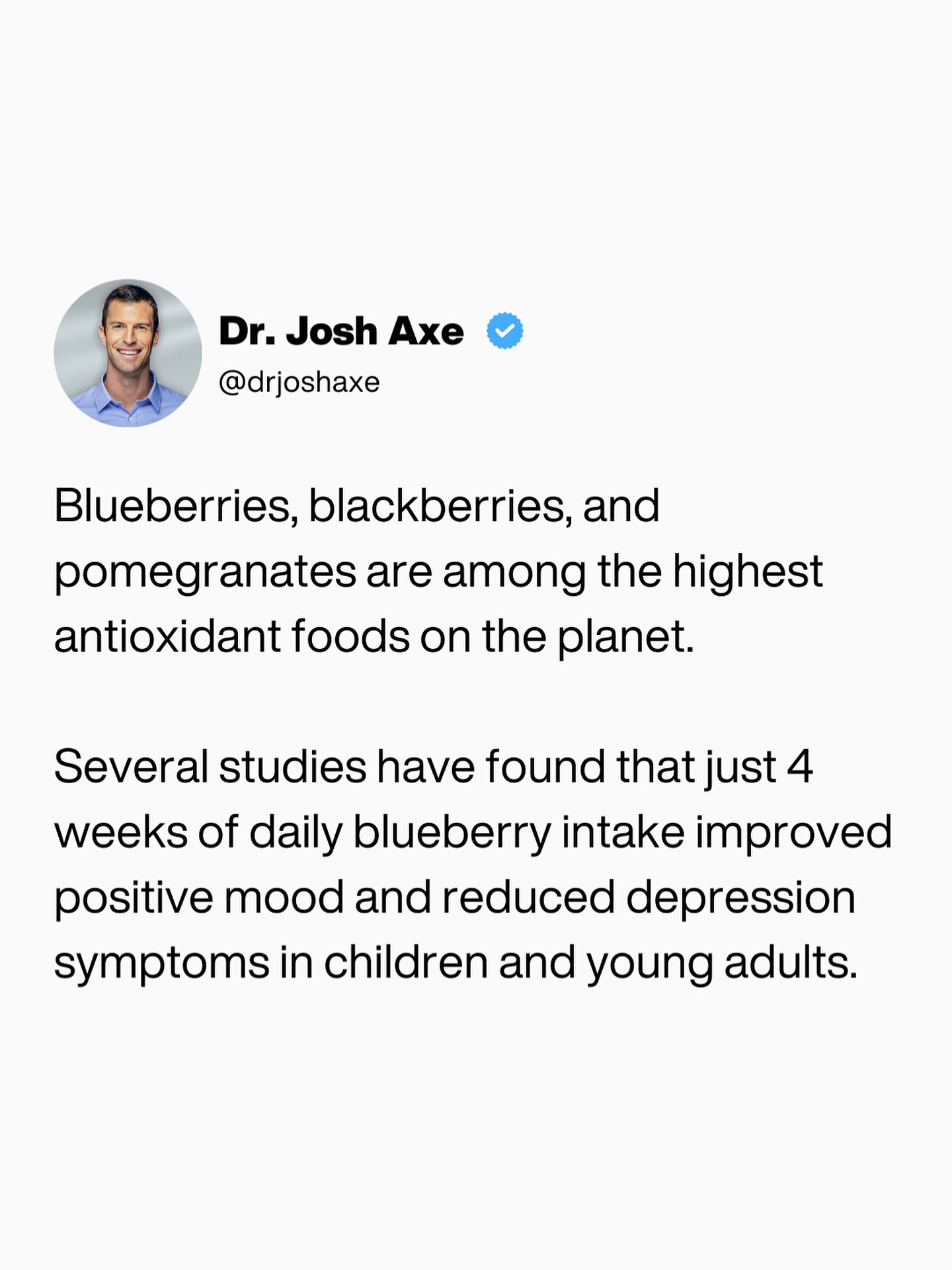 benefits of glutathione dr axe Several studies have found that just 4 weeks daily blueberry intake improved positive mood and reduced depressive symptoms in children and young adults. That's how quickly nutrition can impact the brain B12 / LIPOTROPIC INJECTIONS Dosage:20mg Favorite Featured