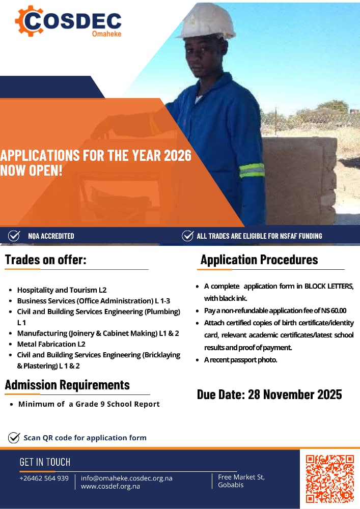 📢 APPLICATIONS FOR 2026 ARE... - Omaheke COSDEC, Gobabis | Facebook