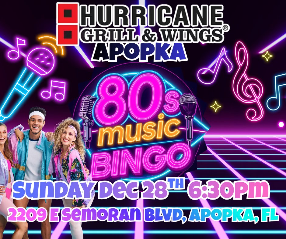 80's Music Bingo @ Hurricane Grill & Wings Apopka