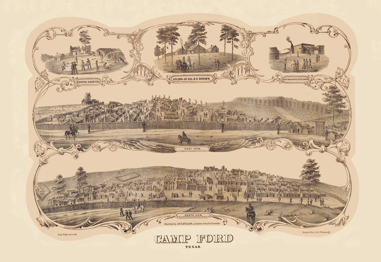 The Second - A wood cut engraving of the Camp Ford Prison Camp, Tyler ...