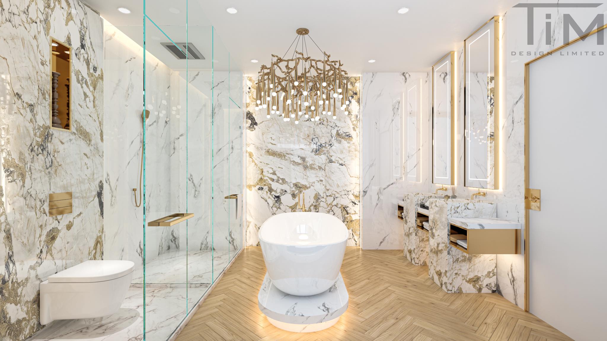 Tim Design Ltd - 浴室用上奢華風格，金碧輝煌， 絕對襯托著這個屋苑，The Cavaridge...