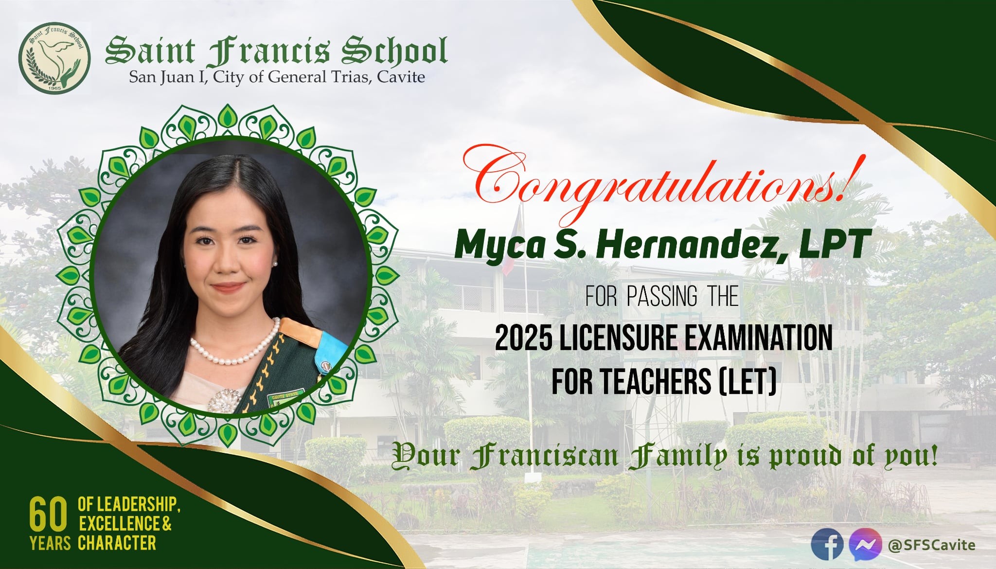 😍 🎉 🎇 CONGRATULATIONS to Ms Myca... - St. Francis School | Facebook
