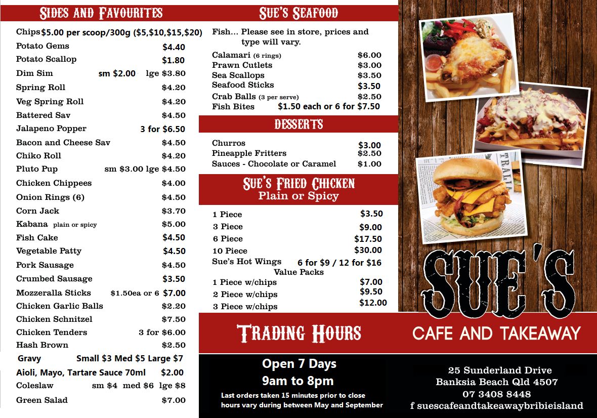 Menu Updated October 2025 - Sue's Cafe and Takeaway | Facebook