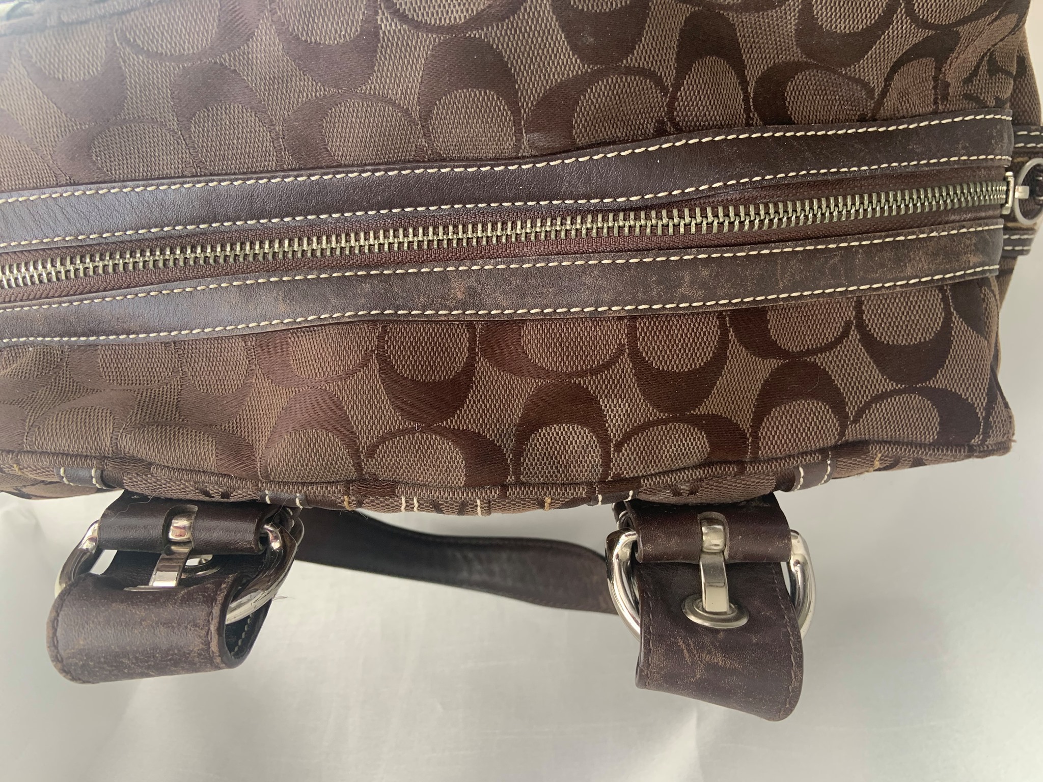 Authentic COACH Brown Jacquard Mia Signature Satchel Handbag Purse 