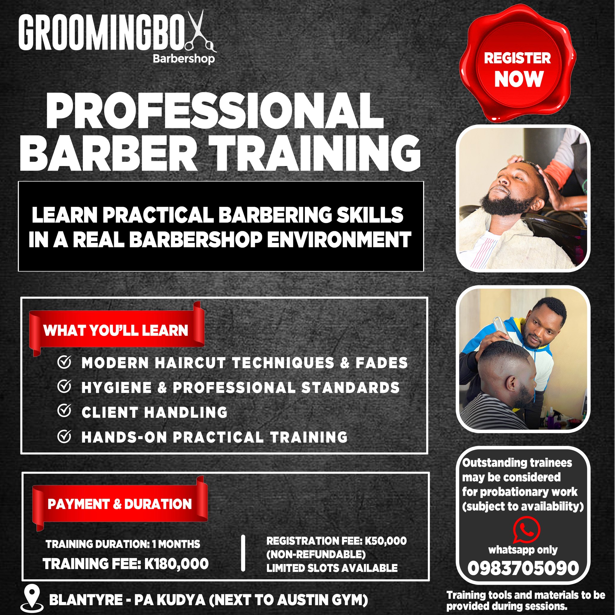GroomingBox mw - PROFESSIONAL BARBER TRAINING – NOW OPEN... | Facebook