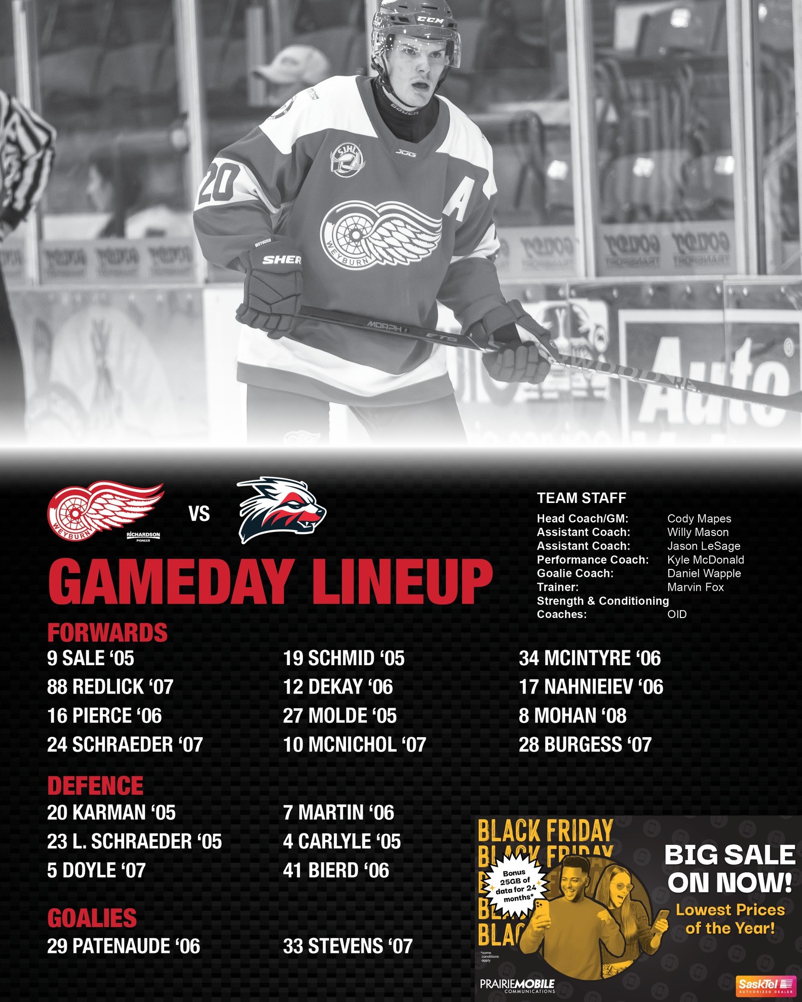 🏒 Today's Game Day Lineup brought to... - Weyburn Red Wings | Facebook