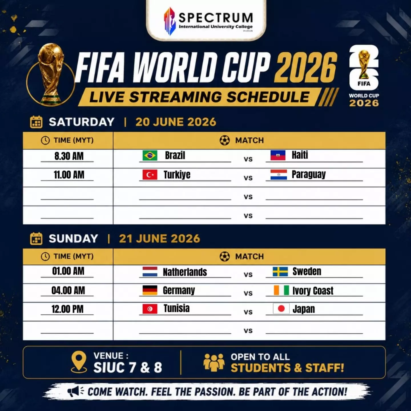 ⚽ FIFA WORLD CUP 2026: LIVE @ SIUC! 🏆 Dear Students and Staff