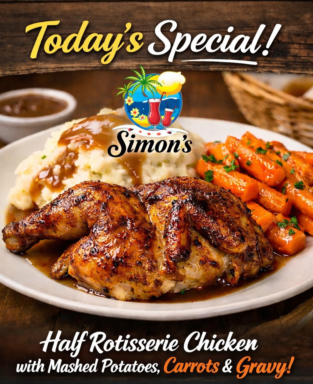 Simon's - 🔥 HALF ROTISSERIE CHICKEN — Friday's Special @... | Facebook