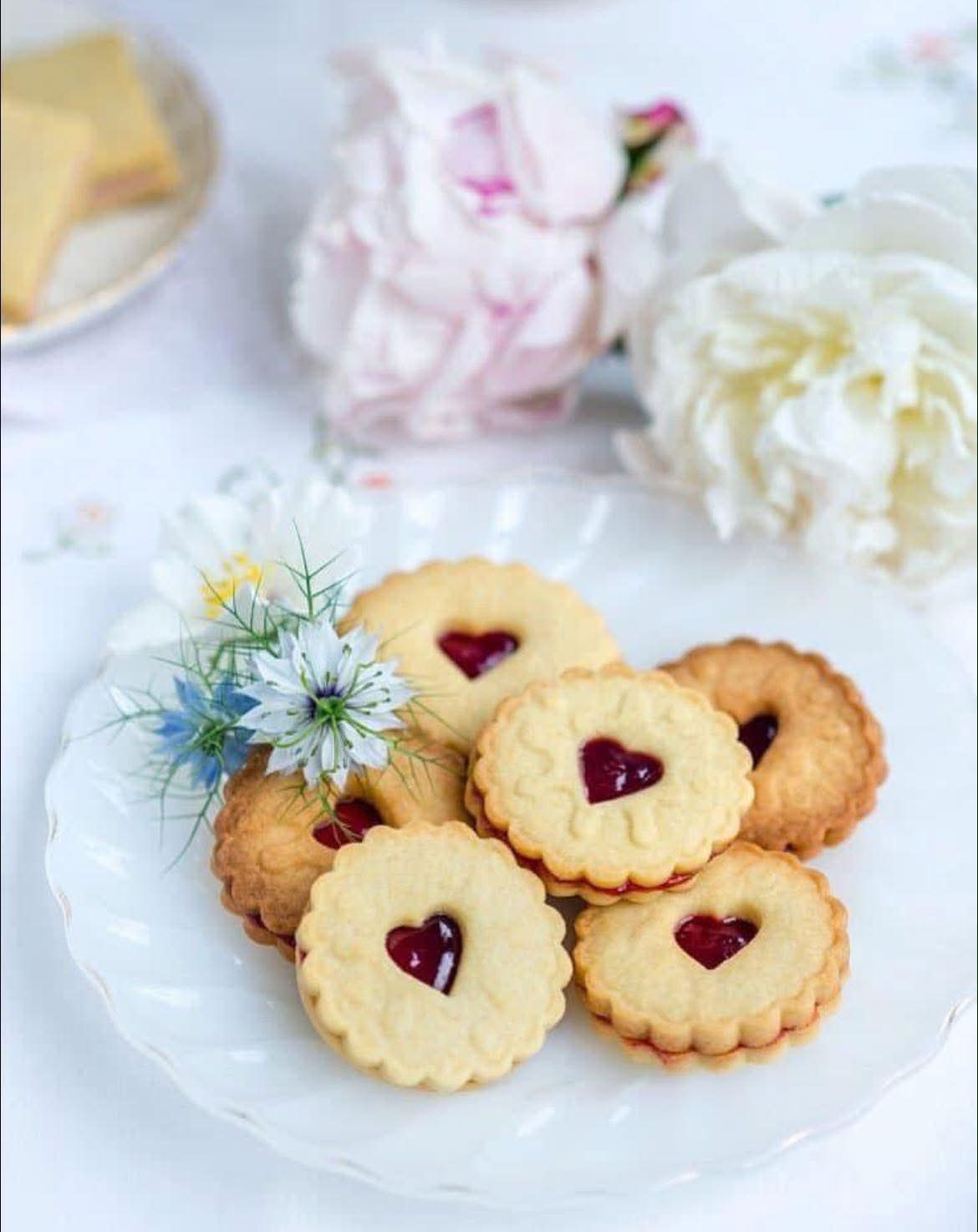 Jammie Dodgers served with tea. This popular British biscuit is