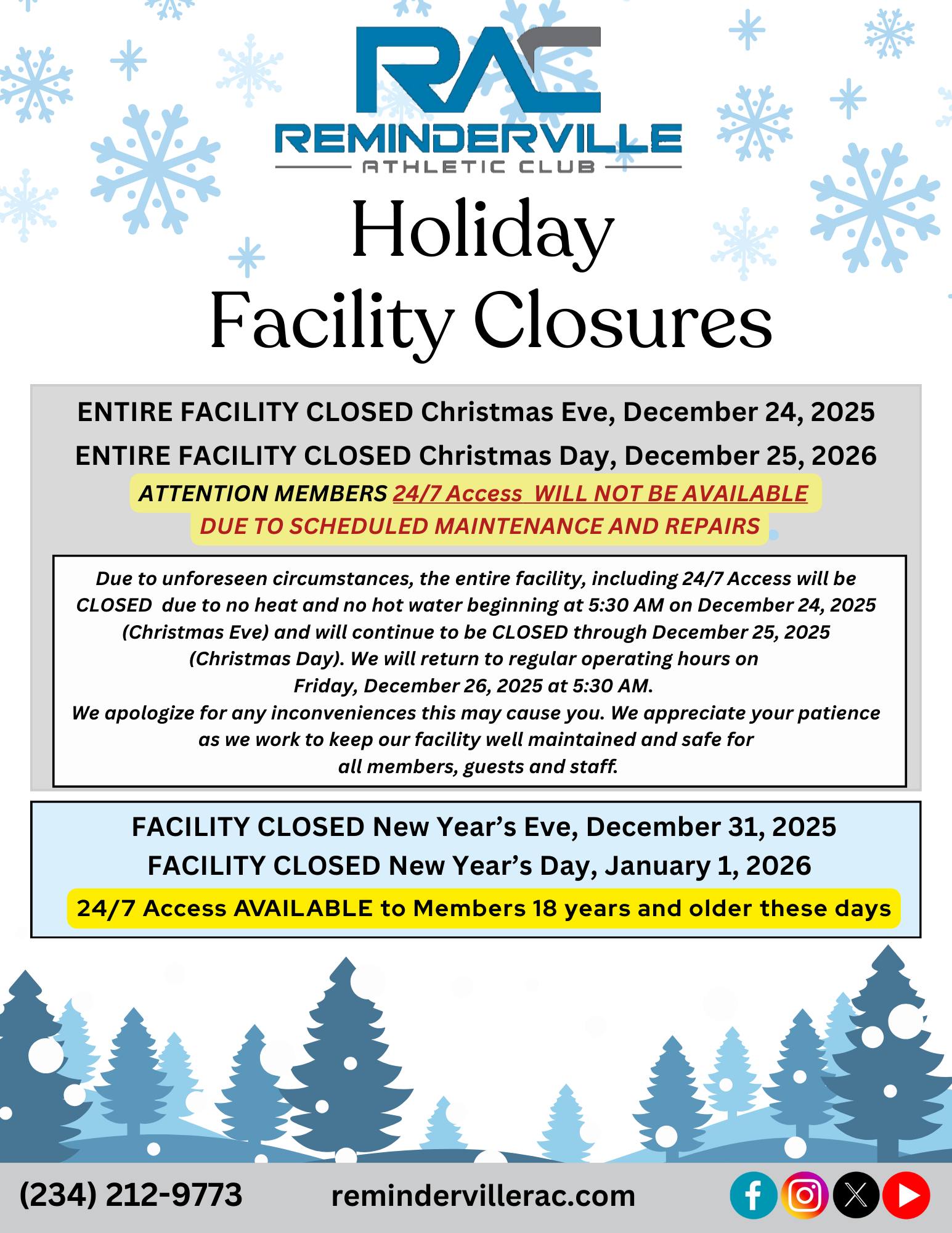 Reminderville - FACILITY HOLIDAY CLOSURE REMINDERS: 🚧 ENTIRE FACILITY ...