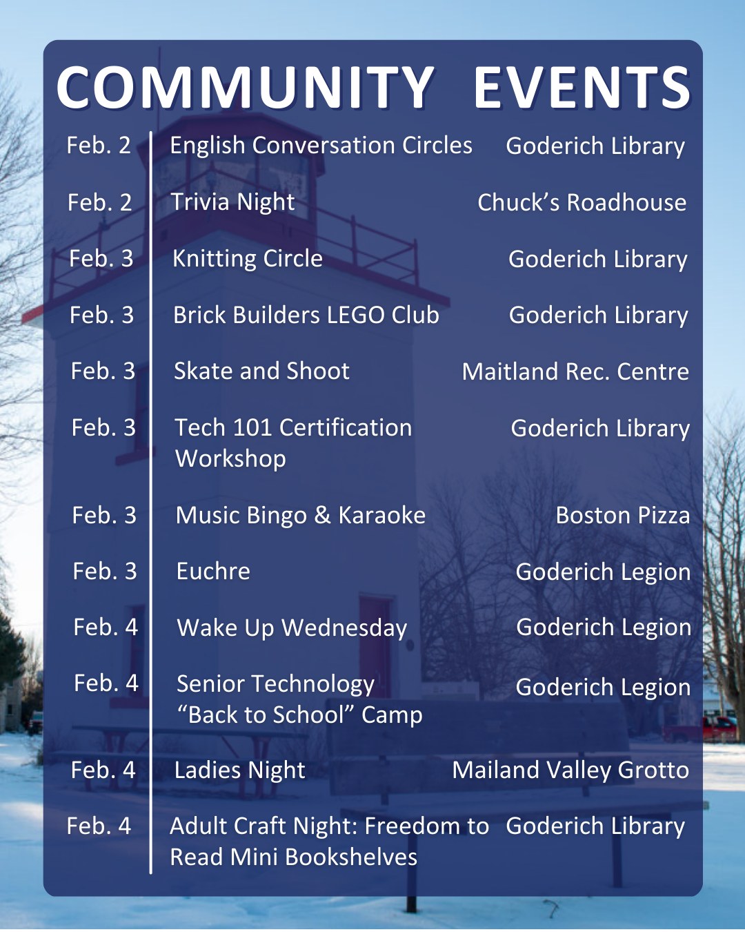 Keep the winter blues away by checking... - Goderich Tourism | Facebook