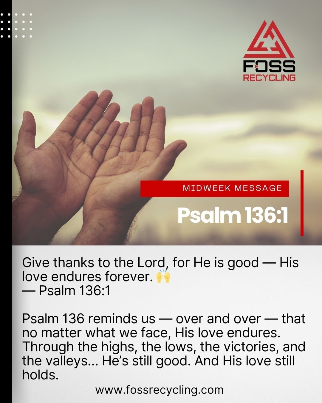 109 - 💛 Psalm 136:1 ️ Each Wednesday, our team begins the day with a ...