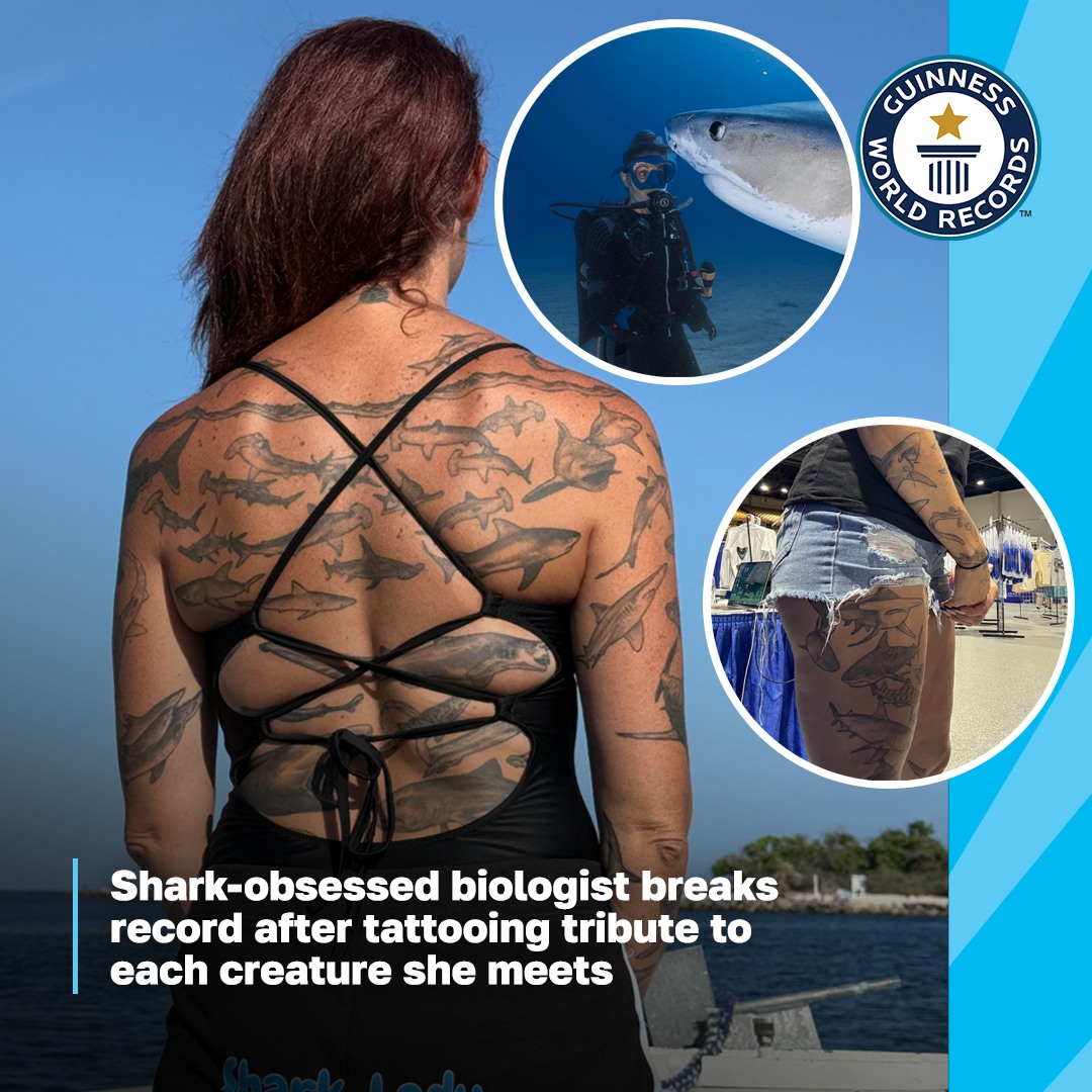Emily has 106 shark tattoos! 🦈