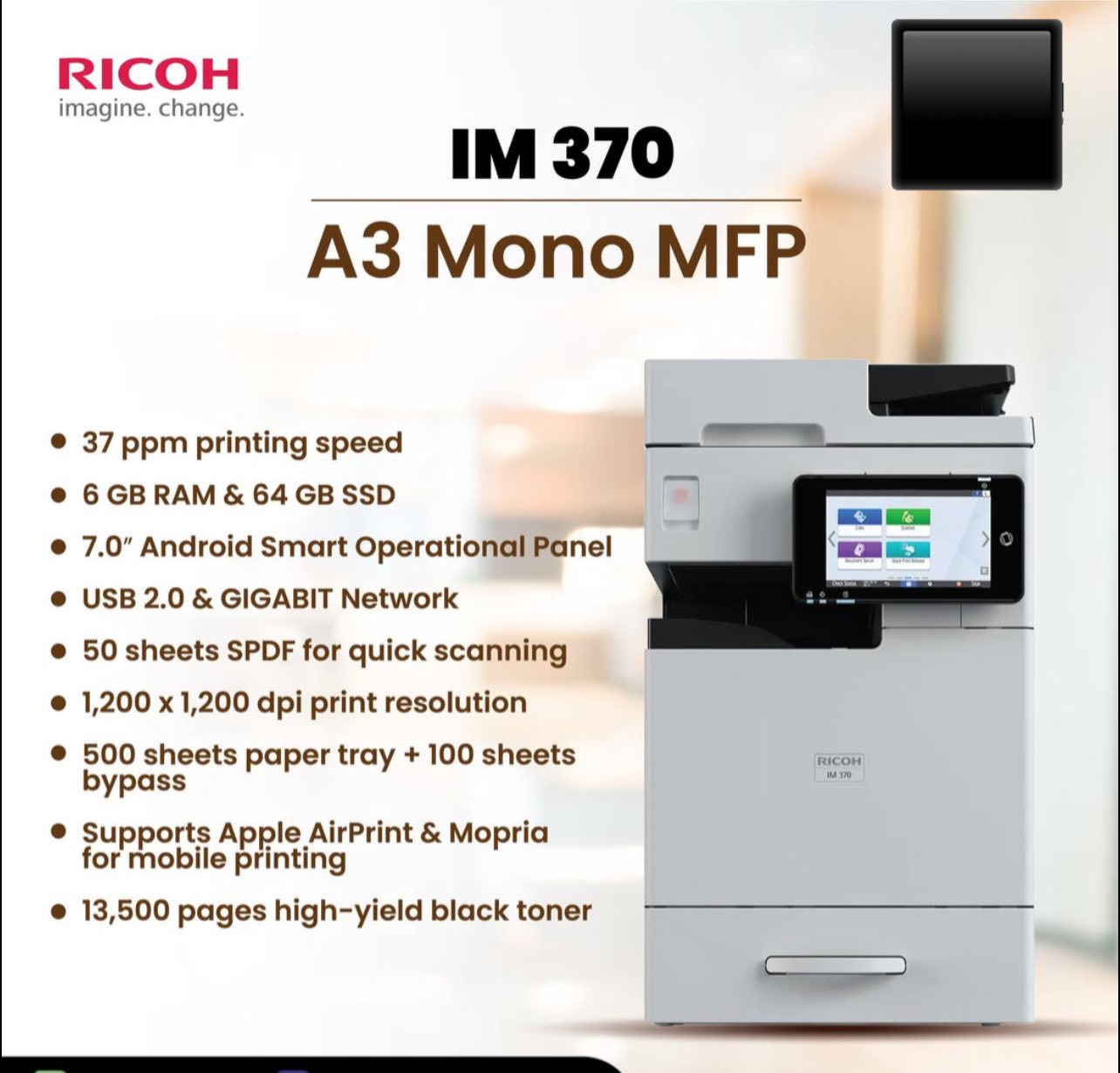 مؤسسة - Ricoh IM 370 ماكينة تصوير أبيض وأسود جديدة تصوير ، طباعة ...