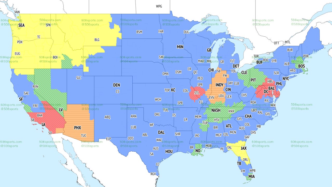 Panthers - TV broadcast maps and announcers for Week 6 of the 2025 ...