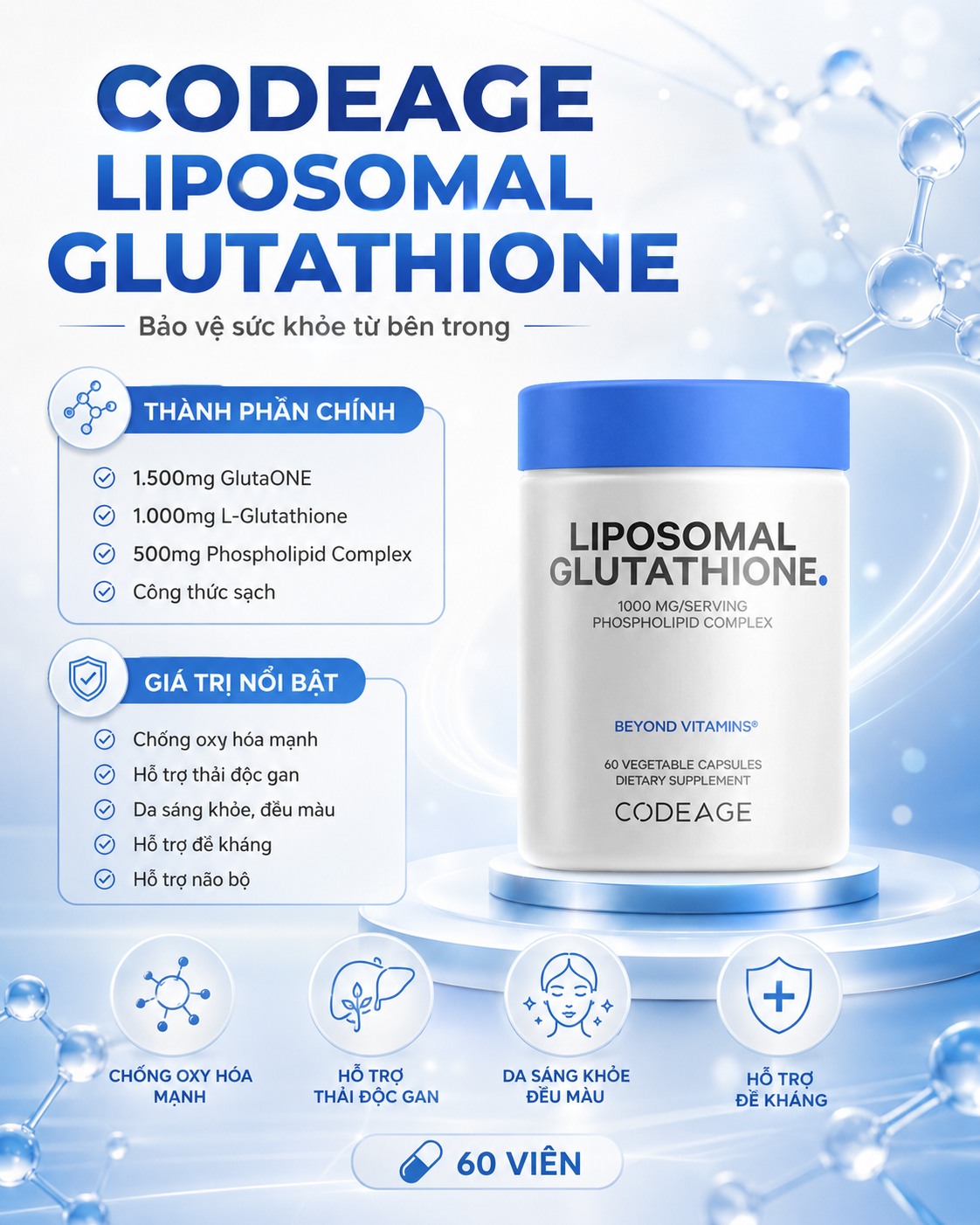 thành phần glutathione Sữa - CODEAGE LIPOSOMAL Fresenius Kabi Size:DSIP 5mg Liposomal Glutathione Softgels, Core